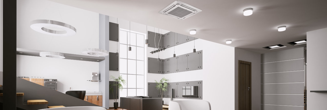 Interior of modern apartment living room kitchen hall 3d render